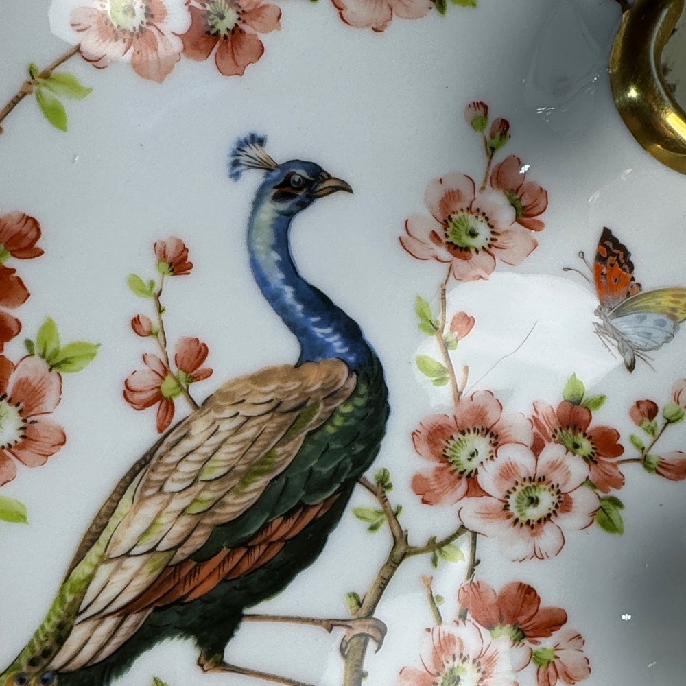 Gold-Trimmed Floral Peacock Serveware Dish - Picture 8 of 16